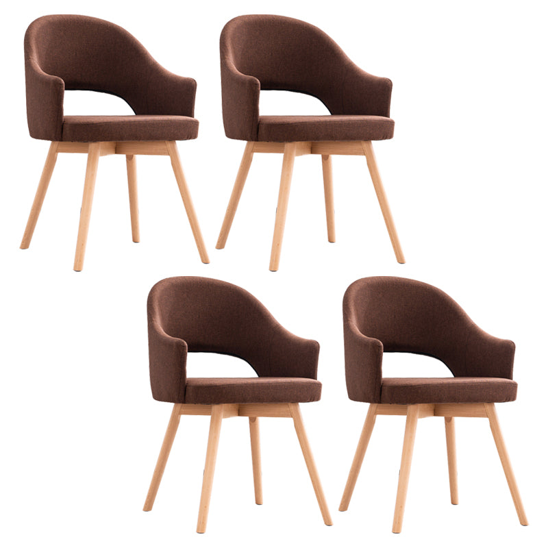 Modern Linen Dining Chair Open Back Dining Side Furniture with Wood Legs in Matte Finish