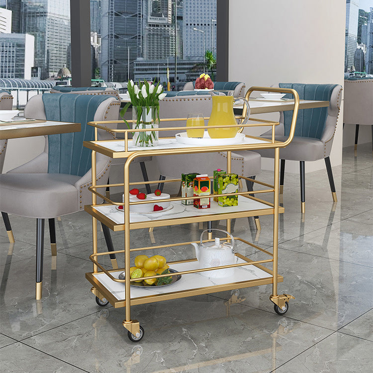 33.86"H Rolling Modern Prep Table Metal Rectangular Prep Table for Dining Room