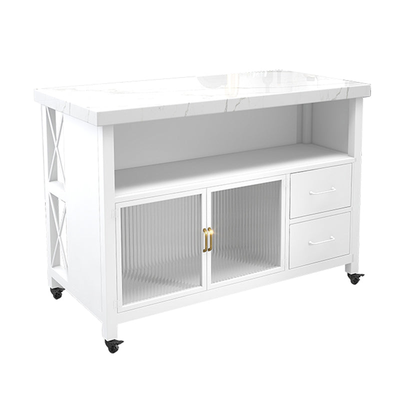 33.46" High Rolling Industrial Kitchen Island Stone Kitchen Island Table