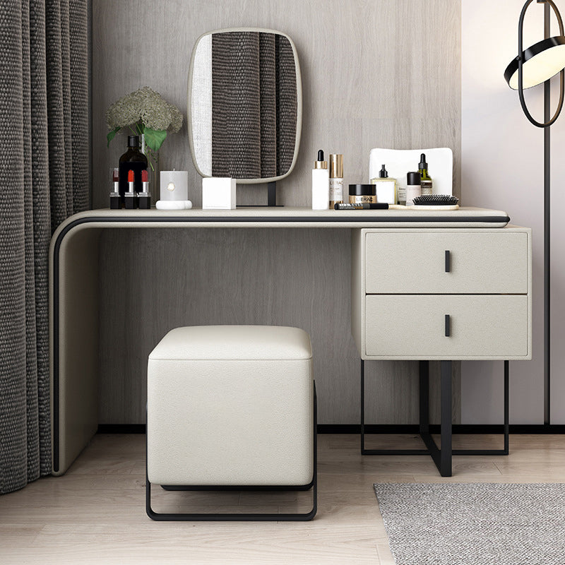 Vanity Mirrored Faux Leather Makeup Dressing Table Stool Set, 28.74"