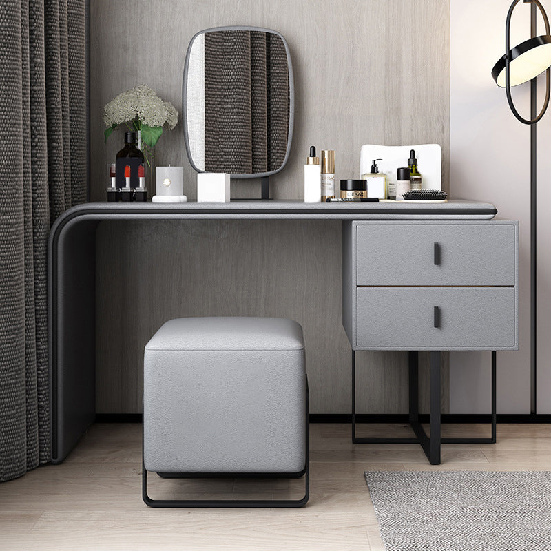 Vanity Mirrored Faux Leather Makeup Dressing Table Stool Set, 28.74"