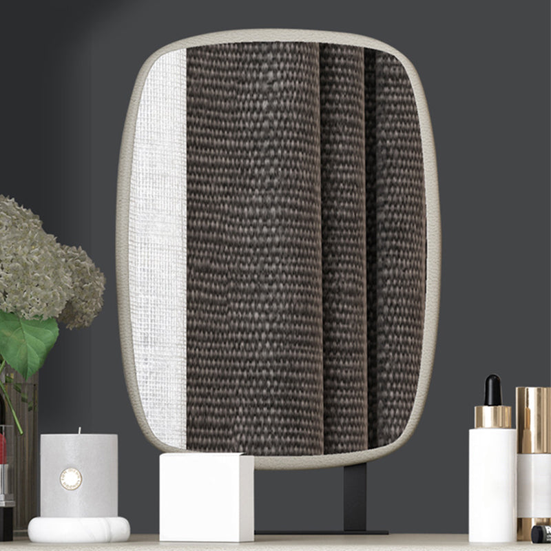 Vanity Mirrored Faux Leather Makeup Dressing Table Stool Set, 28.74"
