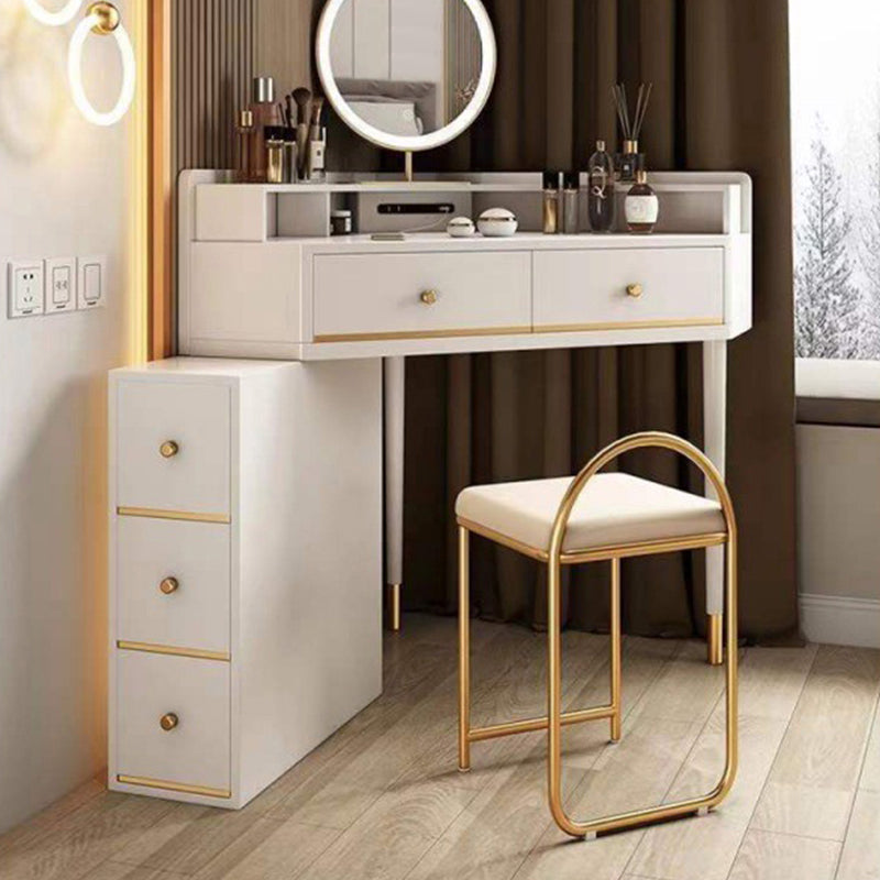 Modern 2-Drawers Makeup Dressing Table in White, 33.85" Tall
