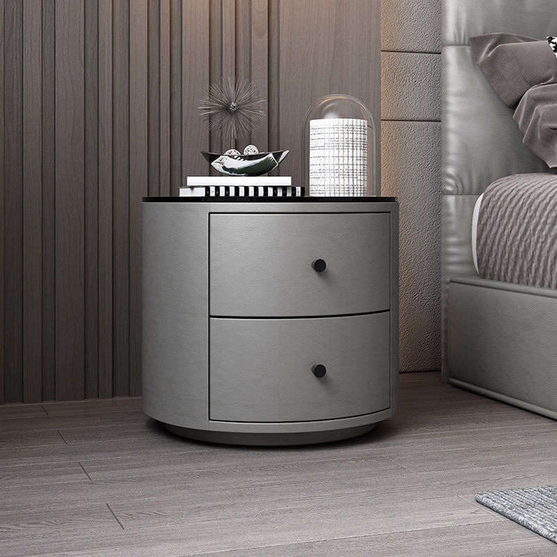 2 Drawers Nightstand with Stone/Glass Top 18.5" Tall Wood Accent Table Nightstand