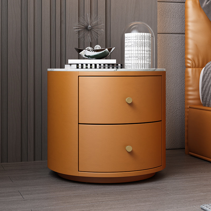 2 Drawers Nightstand with Stone/Glass Top 18.5" Tall Wood Accent Table Nightstand