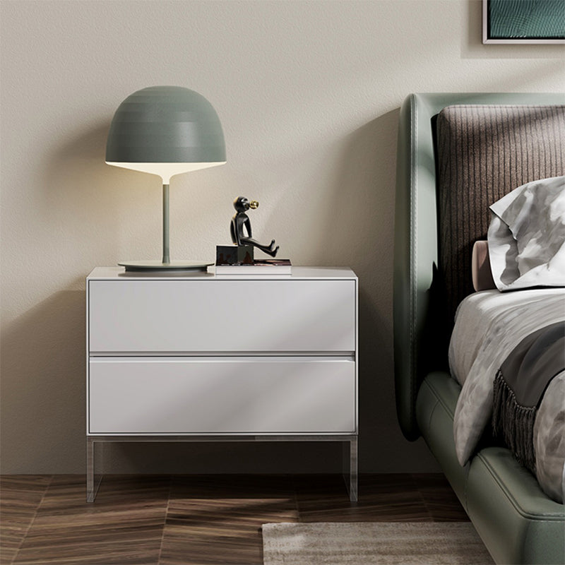 Contemporary Wood Nightstand 20-inch Tall 2-Drawer Night Table with Acrylic Base