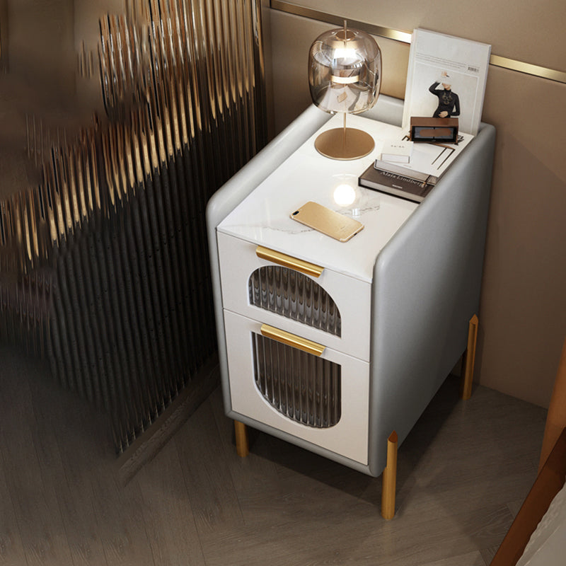 Contemporary Nightstand with 2 Drawers 16" Wide Solid Wood Bedside Cabinet