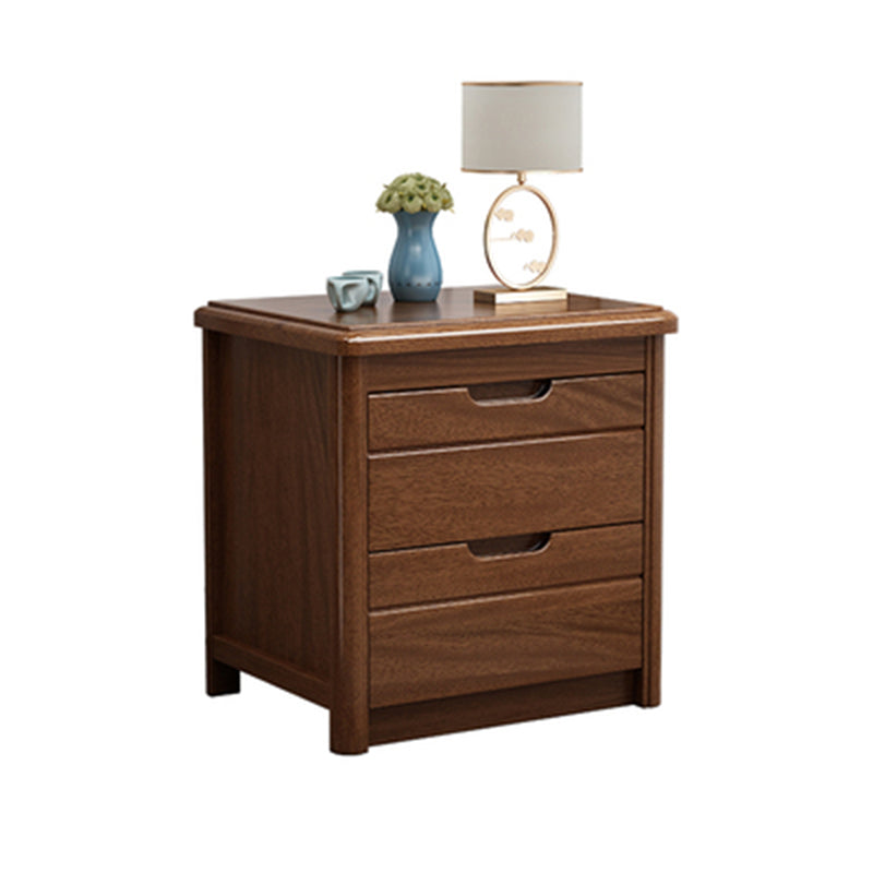 Solid Wood Bedside Table 20" Tall 2-Drawer Night Table in Walnut