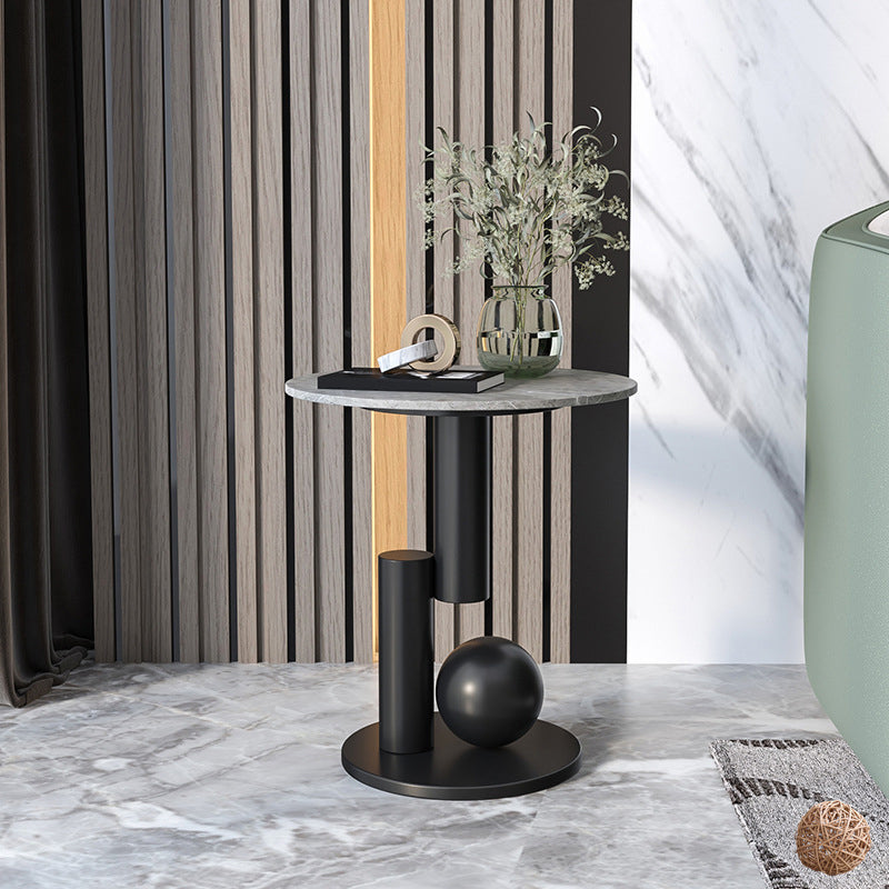 Mid-Century Modern Round Scratch-Resistant Accent Side Table Iron Pedestal End Table