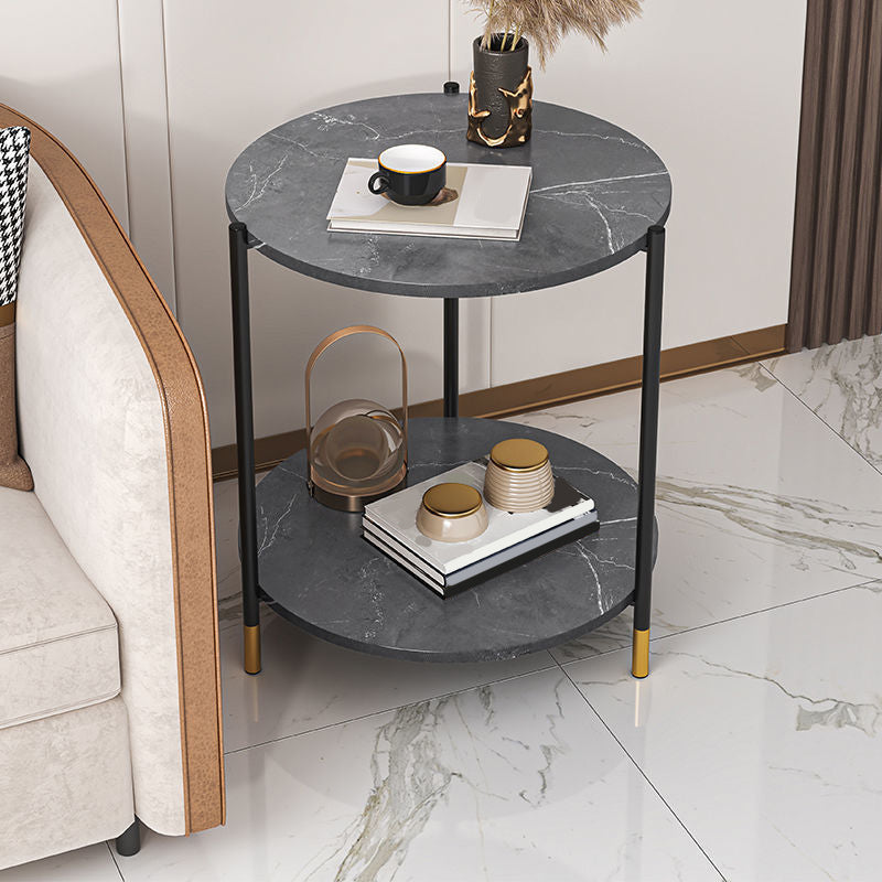 Contemporary Stone Top Side End Table Round Metal Frame Sofa Side Table