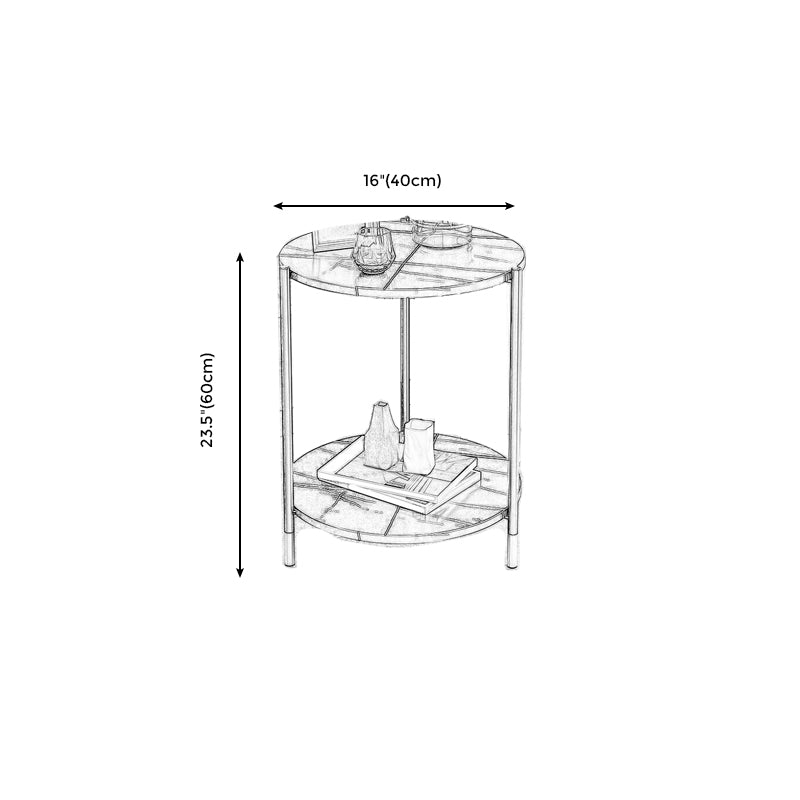 Contemporary Stone Top Side End Table Round Metal Frame Sofa Side Table
