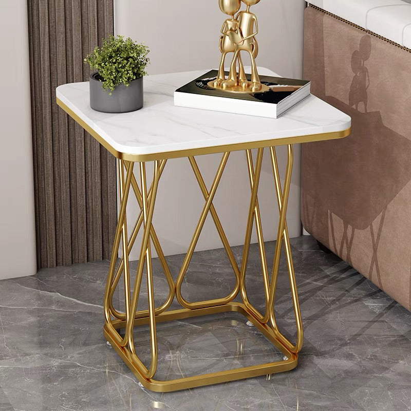 Frame Base Design Black/gold Metal Black White/white Marble Top Round Side Table