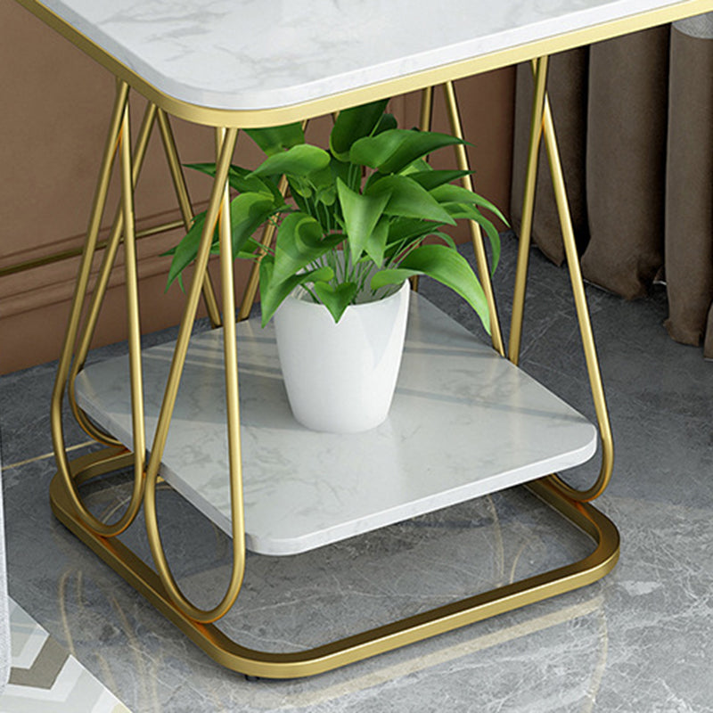 Frame Base Design Black/gold Metal Black White/white Marble Top Round Side Table