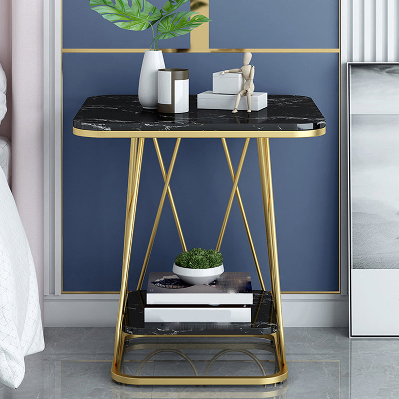 Frame Base Design Black/gold Metal Black White/white Marble Top Round Side Table