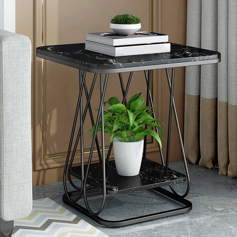 Frame Base Design Black/gold Metal Black White/white Marble Top Round Side Table