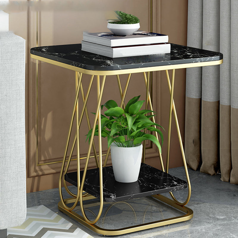 Frame Base Design Black/gold Metal Black White/white Marble Top Round Side Table
