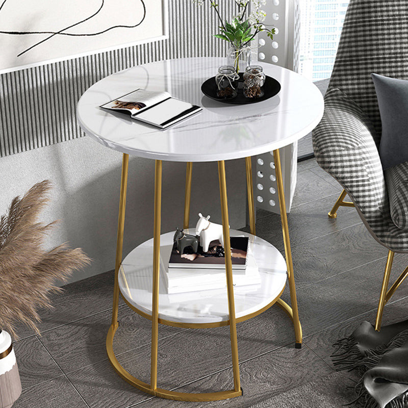Glam Round Wooden Top End Table Steel Frame Sofa Side End Table for Living Room
