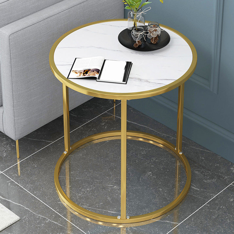 Glam Round Wooden Top End Table Steel Frame Sofa Side End Table for Living Room