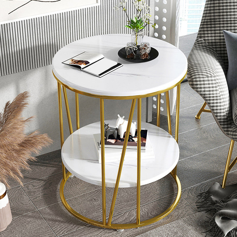 Glam Round Wooden Top End Table Steel Frame Sofa Side End Table for Living Room