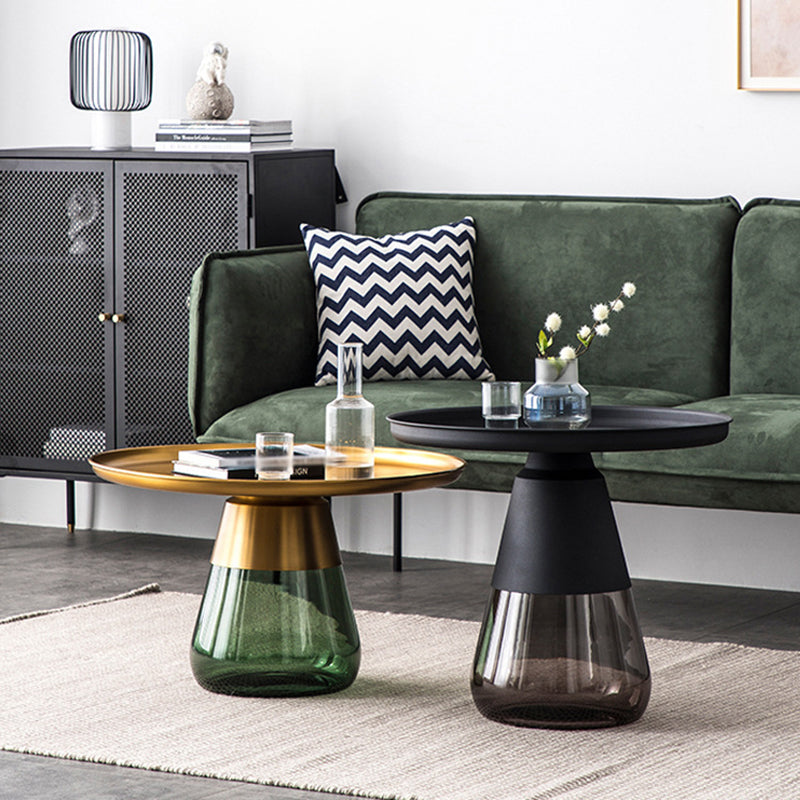 Pedestal Base Design Black/gold Countertop Metal Frame Glass Base Round Side Table