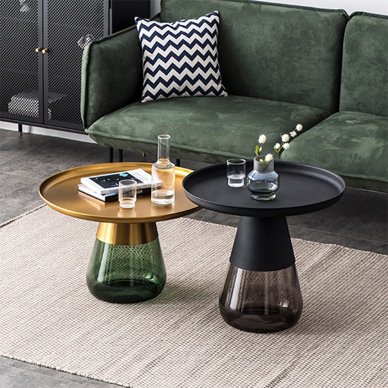 Pedestal Base Design Black/gold Countertop Metal Frame Glass Base Round Side Table
