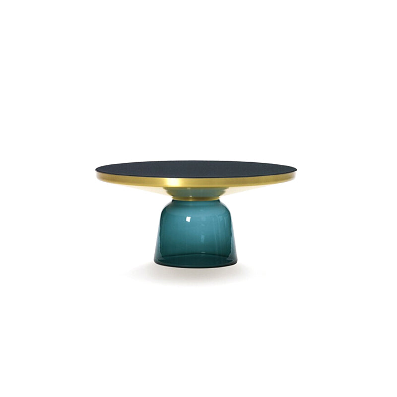 Pedestal Base Design Black Countertop Metal Frame Hand-made Glass Base Round Side Table