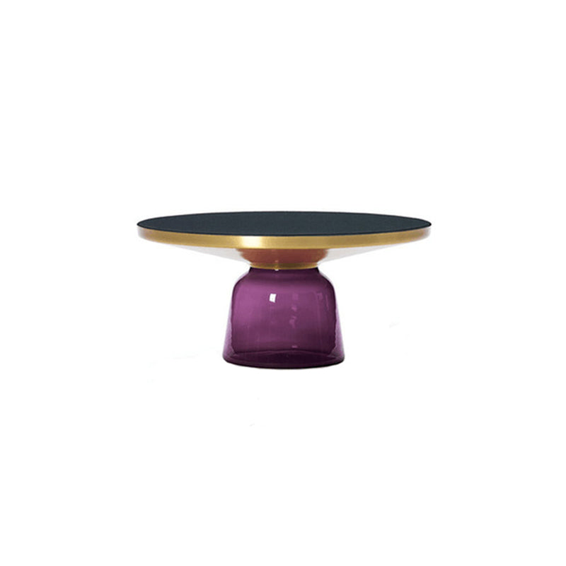 Pedestal Base Design Black Countertop Metal Frame Hand-made Glass Base Round Side Table