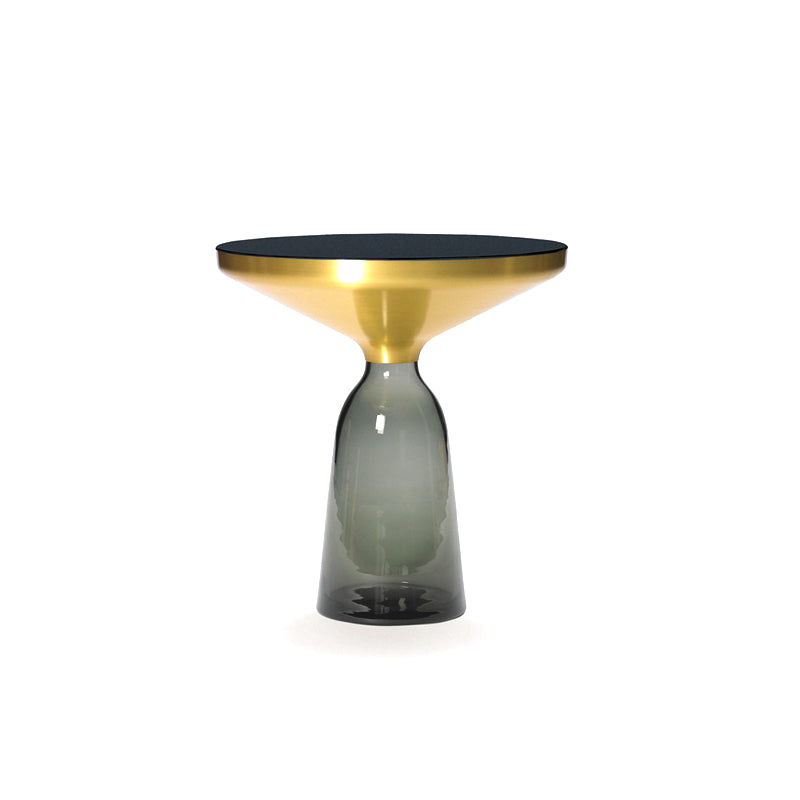 Pedestal Base Design Black Countertop Metal Frame Hand-made Glass Base Round Side Table