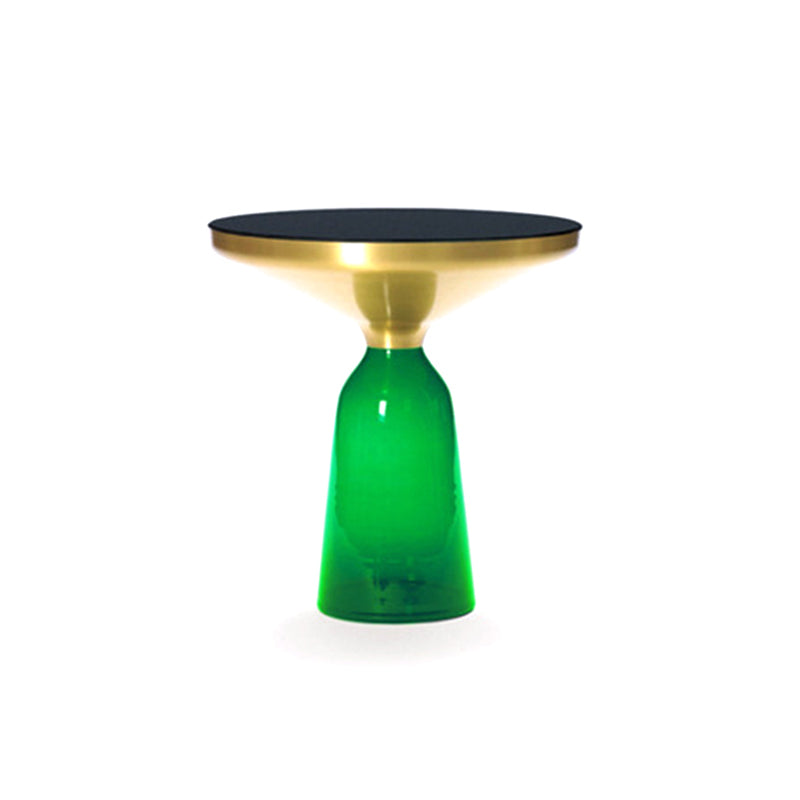 Pedestal Base Design Black Countertop Metal Frame Hand-made Glass Base Round Side Table