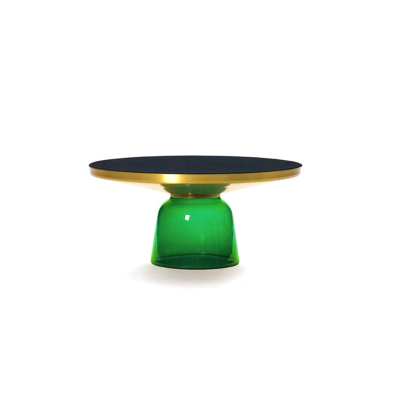 Pedestal Base Design Black Countertop Metal Frame Hand-made Glass Base Round Side Table