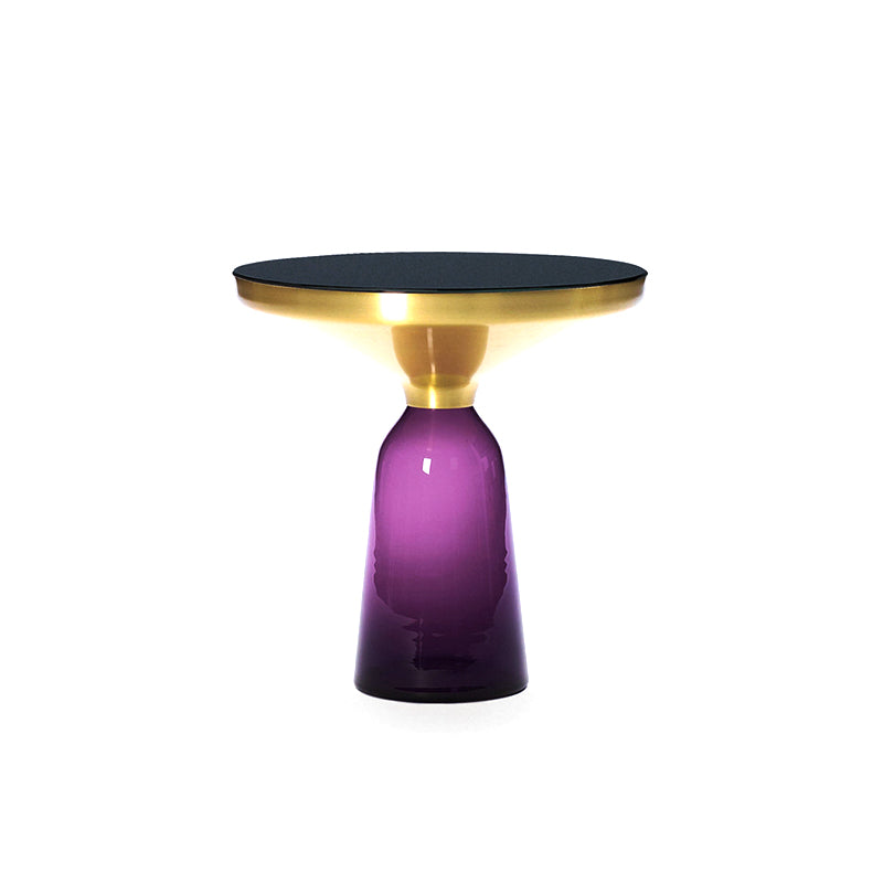 Pedestal Base Design Black Countertop Metal Frame Hand-made Glass Base Round Side Table