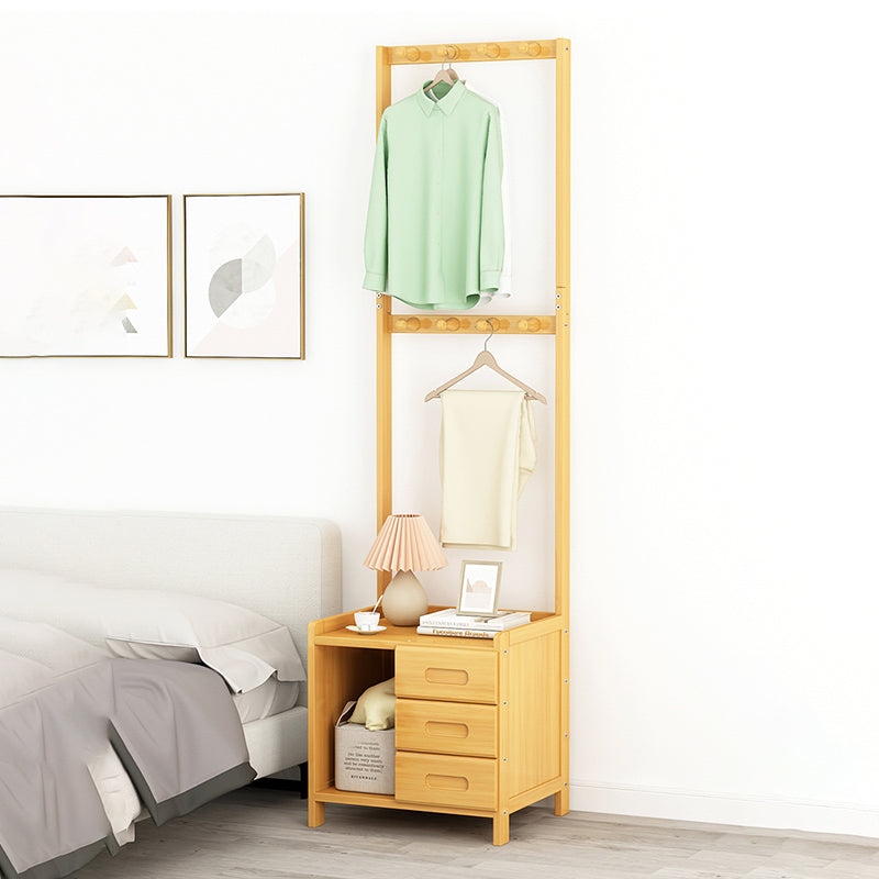 Contemporary Coat Rack Espresso and Medium Wood Bamboo Drawers Free Standing Hall Tree