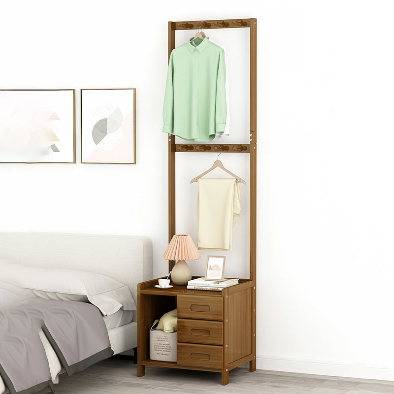 Contemporary Coat Rack Espresso and Medium Wood Bamboo Drawers Free Standing Hall Tree