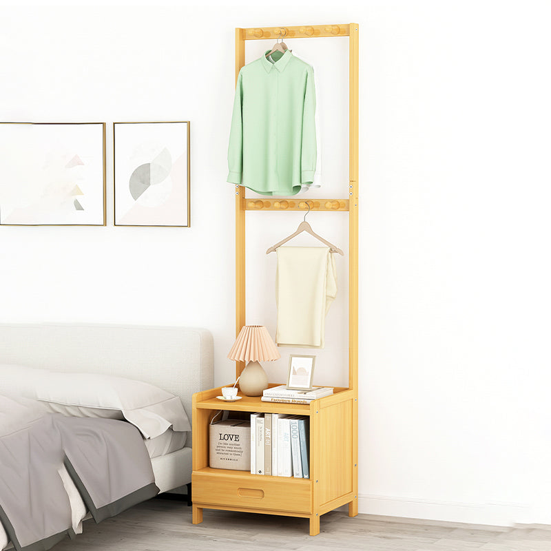 Contemporary Coat Rack Espresso and Medium Wood Bamboo Drawers Free Standing Hall Tree