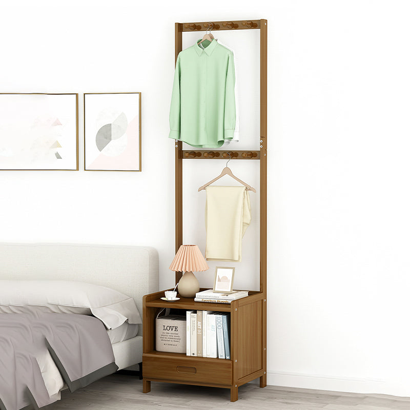 Contemporary Coat Rack Espresso and Medium Wood Bamboo Drawers Free Standing Hall Tree