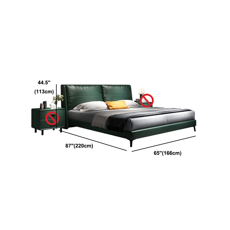 Scandinavian Wooden Panel Bed Green Genuine Leather Standard Bed