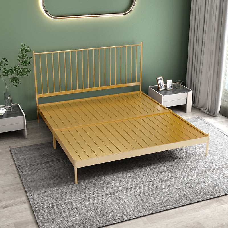 Contemporary Slat Bed with Rectangular Slat Headboard and Metal Legs