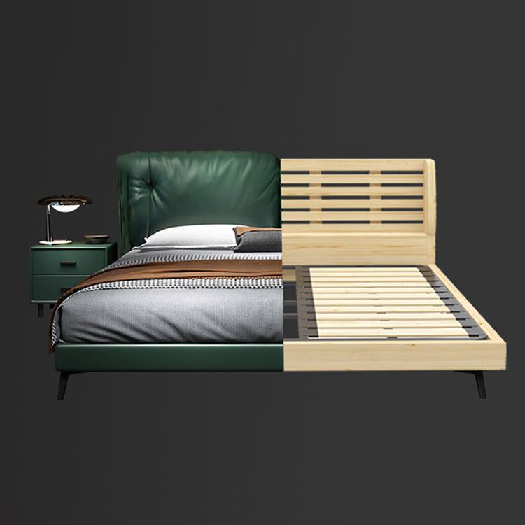 North European Wood and Genuine Leather with Upholstered Headboard