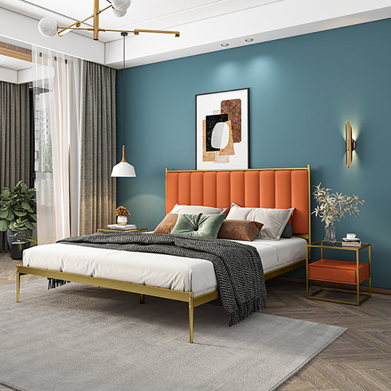 Glam Panel Headboard Standard Bed with Metal Legs and Iron Frame, Mattress Not Included