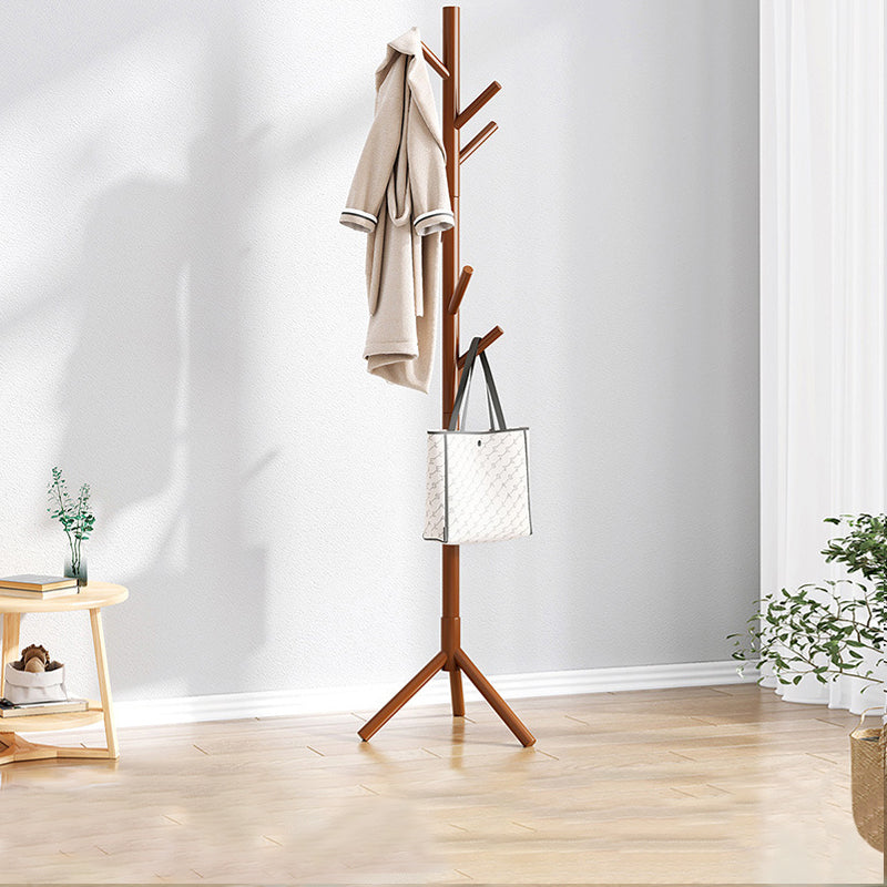 Modern Hall Tree Wood Entryway Kit with Hooks Free Standing Coat Hanger