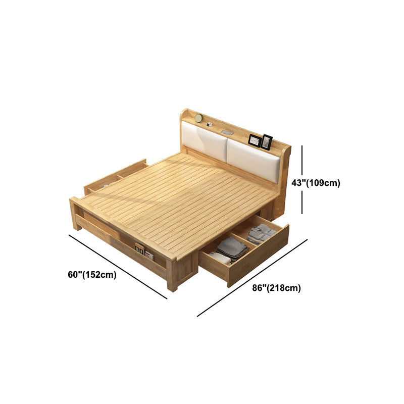 Nordic Bed with Open Storage Solid Wood Bed with Upholstered Headboard