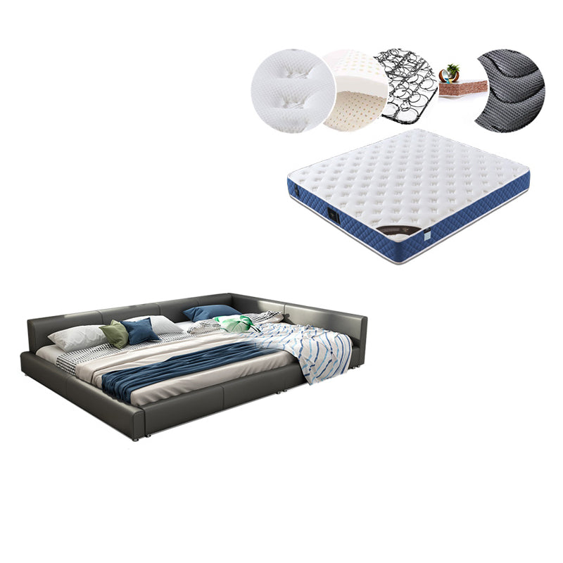 Contemporary Grey Genuine Leather and Wood Standard Bed for Bedroom