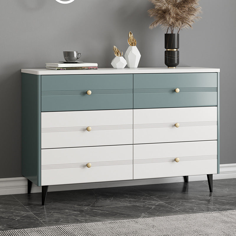 Wooden Storage Drawer Accent Chest White and Blue Cabinet with Drawers