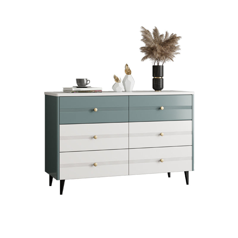 Wooden Storage Drawer Accent Chest White and Blue Cabinet with Drawers