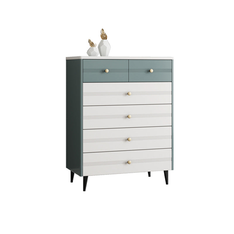 Wooden Storage Drawer Accent Chest White and Blue Cabinet with Drawers
