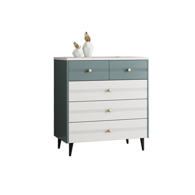 Wooden Storage Drawer Accent Chest White and Blue Cabinet with Drawers