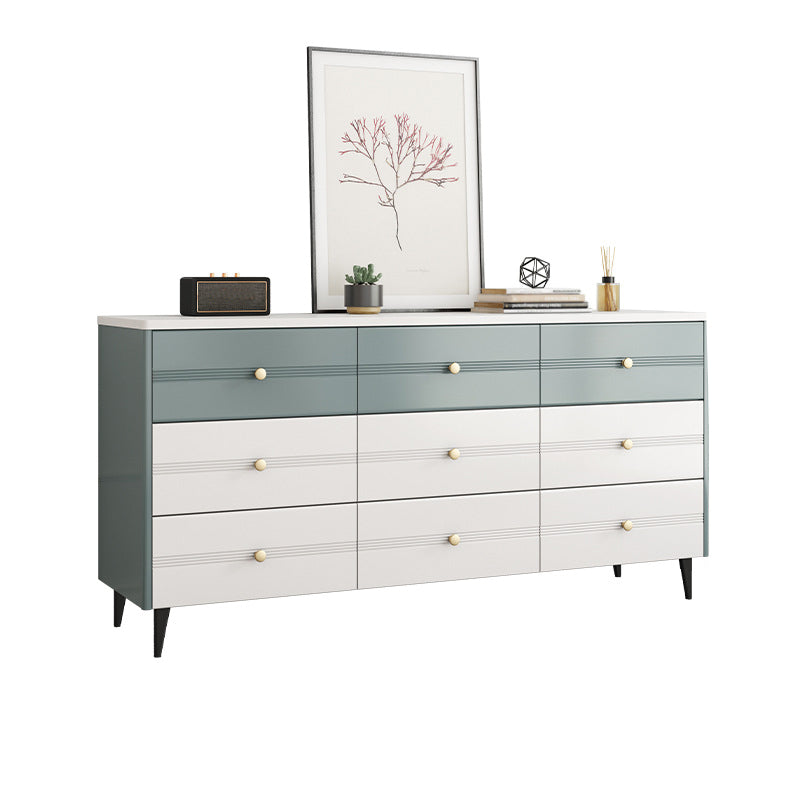 Wooden Storage Drawer Accent Chest White and Blue Cabinet with Drawers