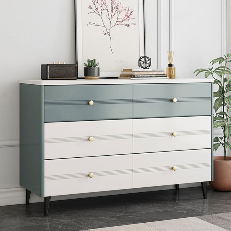 Wooden Storage Drawer Accent Chest White and Blue Cabinet with Drawers