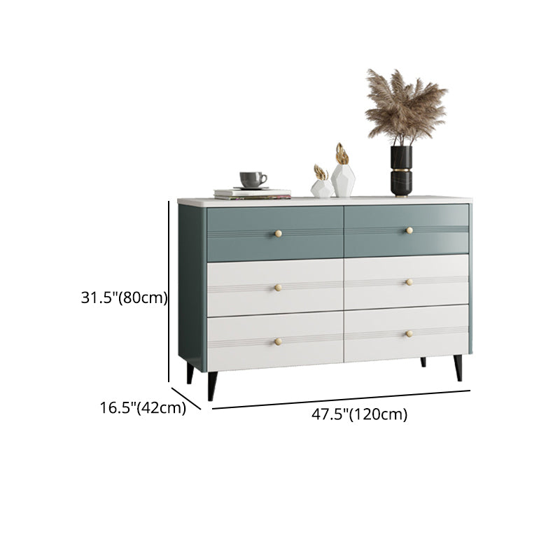 Wooden Storage Drawer Accent Chest White and Blue Cabinet with Drawers