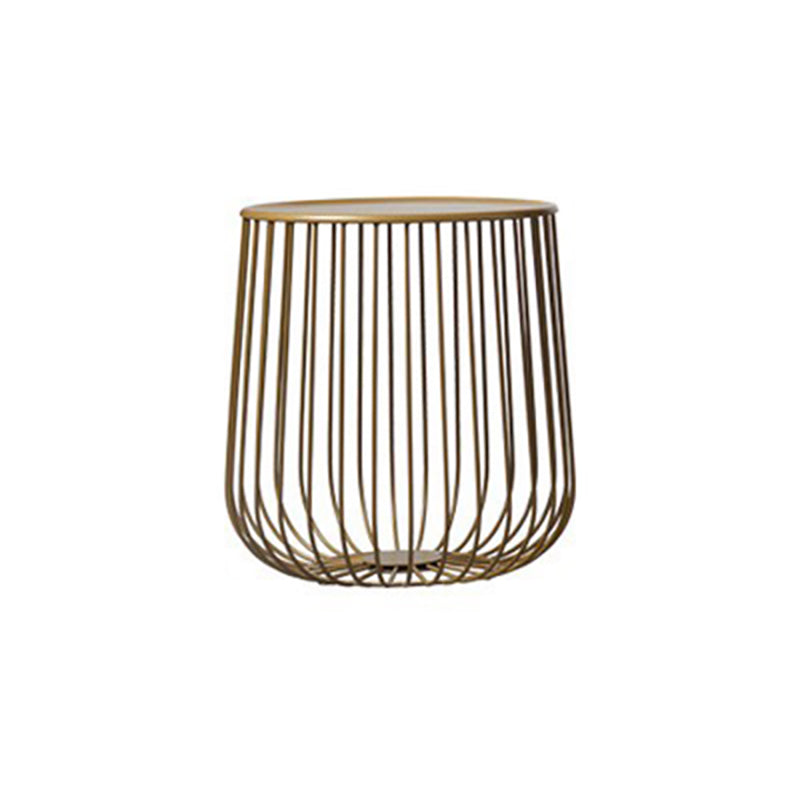 Mid-century Modern Round Iron Coffee Table, Brass/Black Frame Cocktail Table with Storage